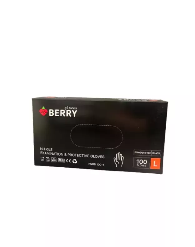 Vienkartinės nitrilinės pirštinės BERRY Black L, juodos, 100 vnt.