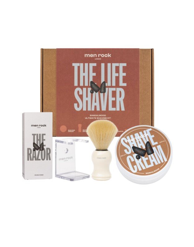 Men Rock Ultimate Shaving Gift Set Sandalwood Skutimosi rinkinys su dviašmeniu skustuvu, 1vnt.