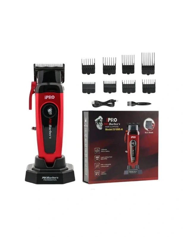 iPRO Professional Hair Clipper Profesionali belaidė plaukų kirpimo mašinėlė S1095-A, Raudona