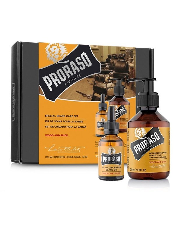 Proraso Duo Pack Wood & Spice Beard Oil & Shampoo Barzdos priežiūros rinkinys, 1vnt