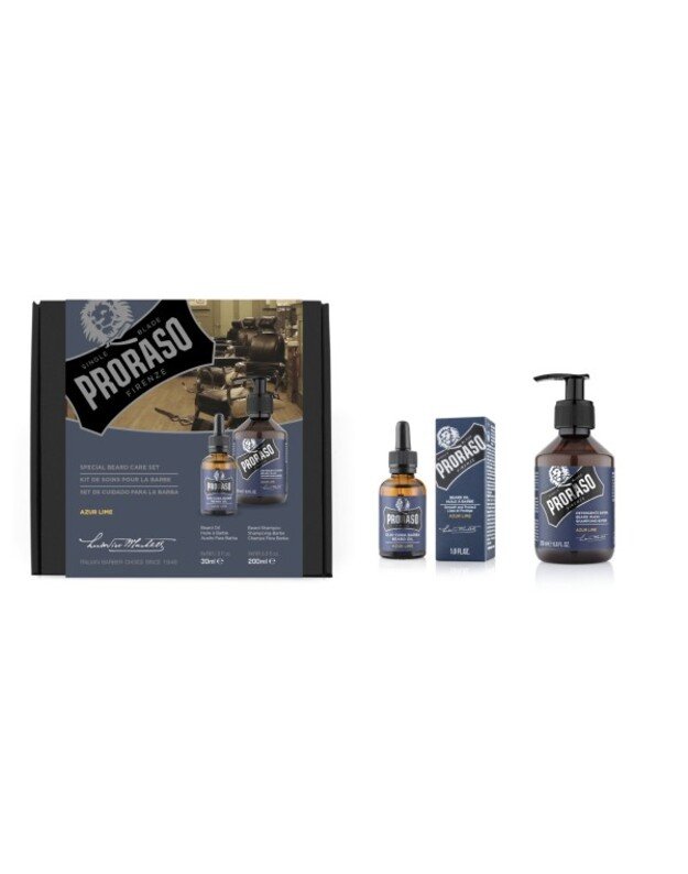 Proraso Duo Pack Azur Lime Beard Oil & Shampoo Barzdos priežiūros rinkinys, 1vnt