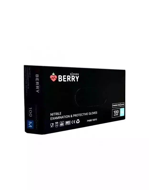 Vienkartinės nitrilinės pirštinės BERRY Black M, juodos, 100 vnt.